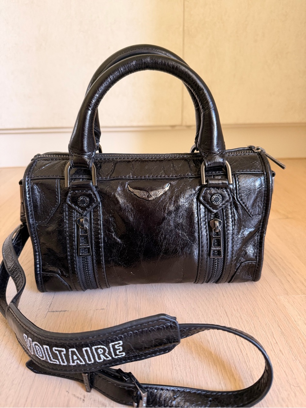 Zadig & Voltaire XS Sunny #2 Vintage Patent Leather Bag Black - barrel crossbody